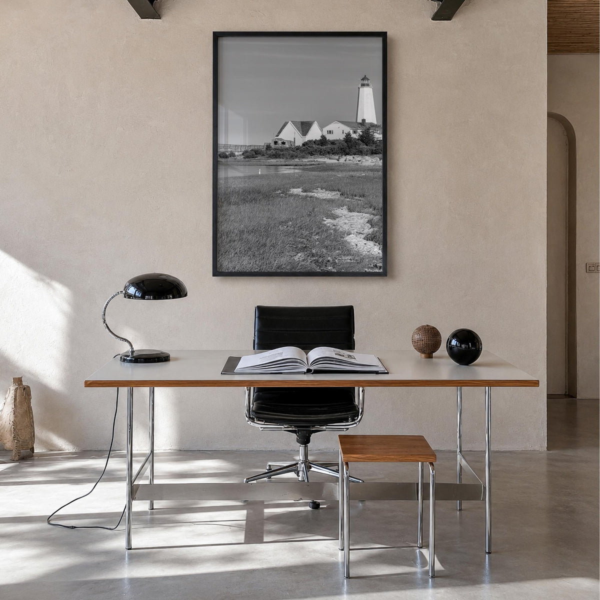 Old Saybrook black & white photo poster of Connecticut, USA – vertical wall art in black wood frame, hanging on wall