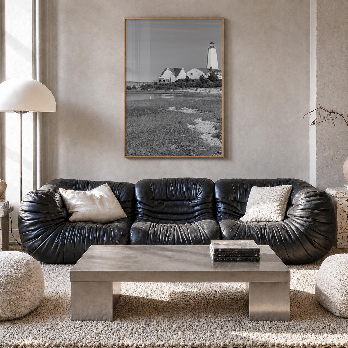 Old Saybrook black & white photo poster of Connecticut, USA – vertical wall art in natural wood frame, hanging on wall