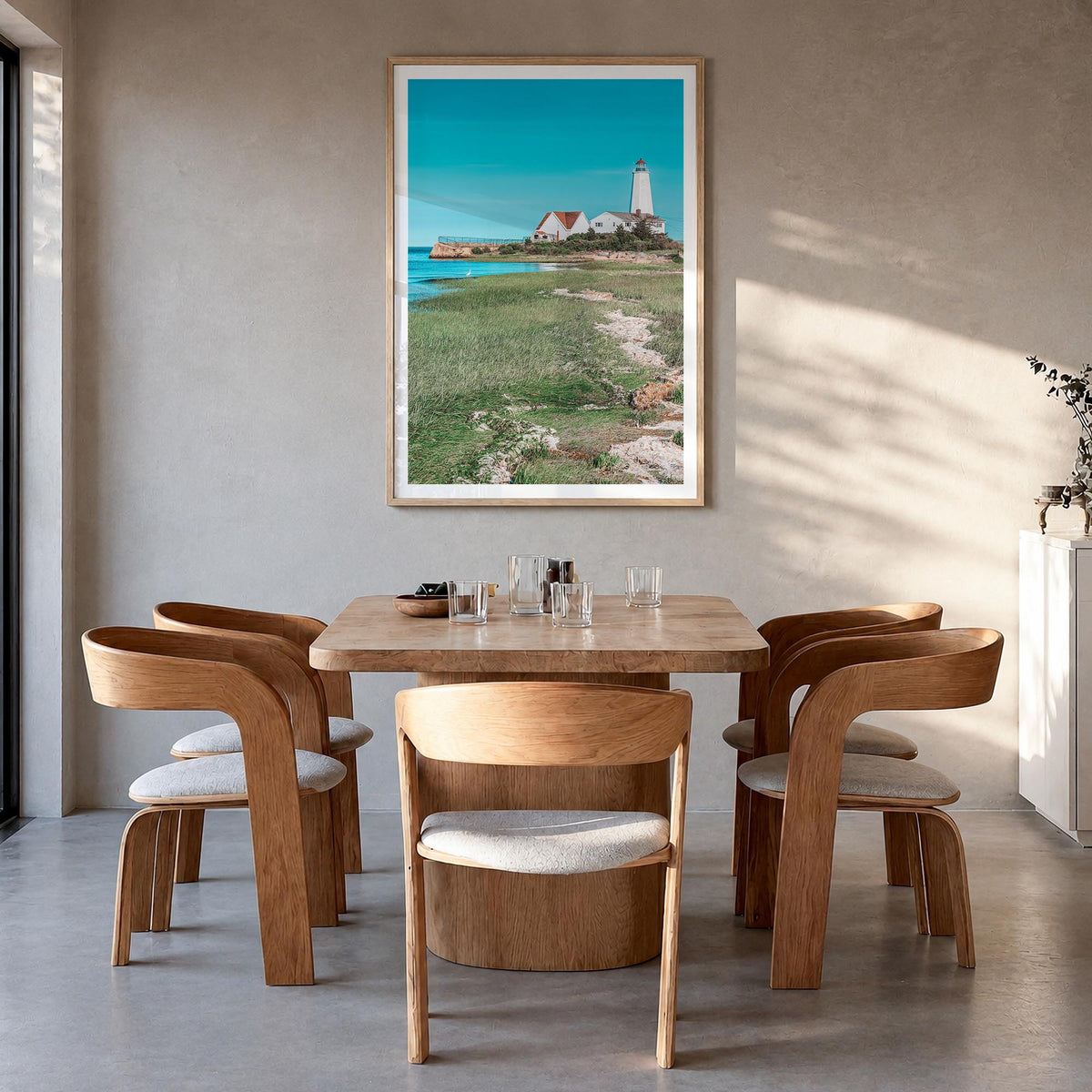 Old Saybrook colorful photo poster of Connecticut, USA – vertical wall art in natural wood frame with white border, hanging o
