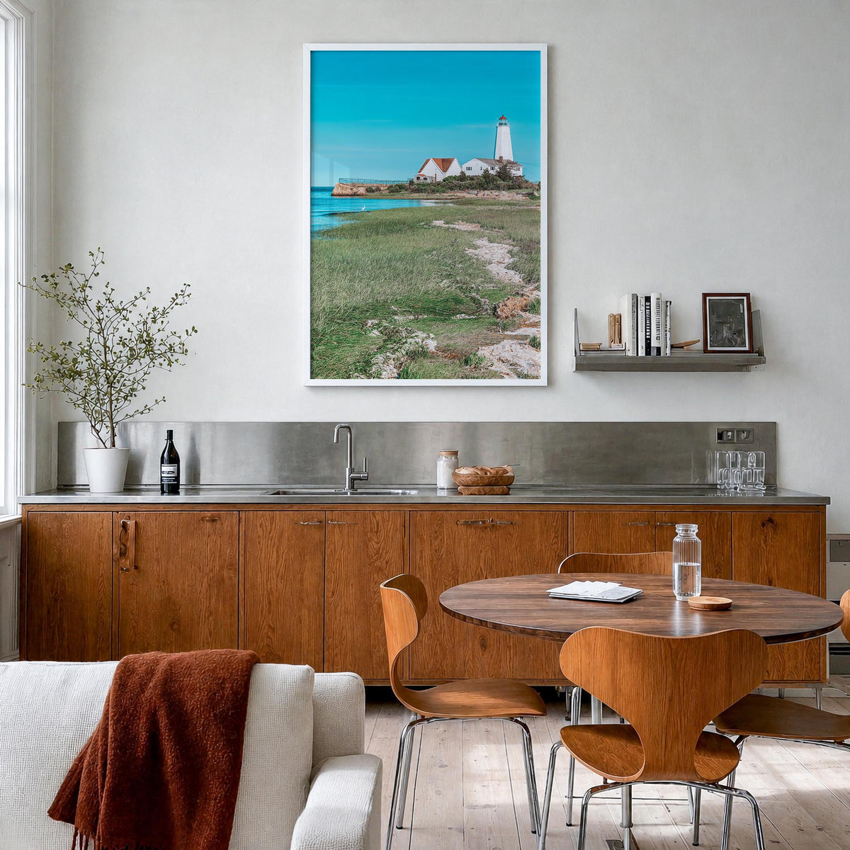Old Saybrook colorful photo poster of Connecticut, USA – vertical wall art in white wood frame, hanging on wall