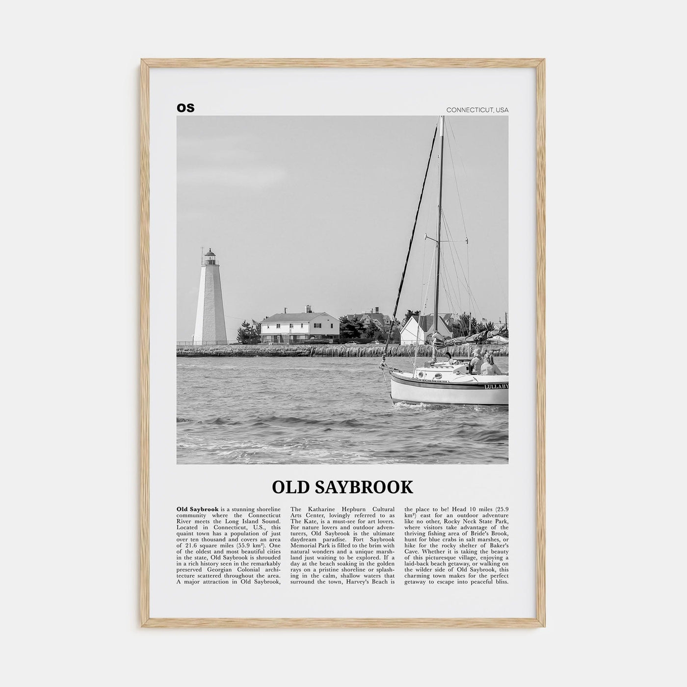 Old Saybrook Poster Natural Wood / 8x12 in Nbourhood Travel B&W Poster