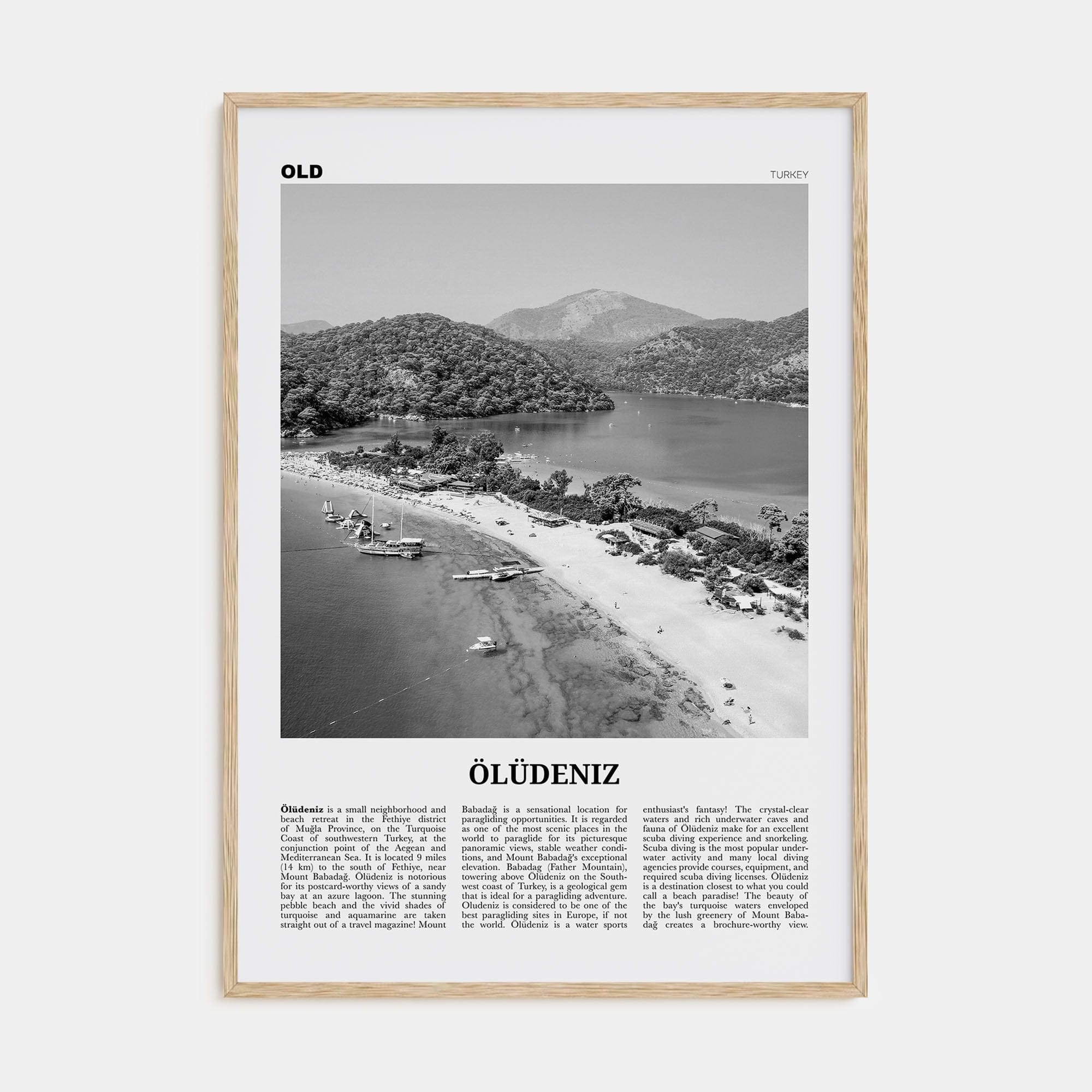 Ölüdeniz Poster Natural Wood / 8x12 in Nbourhood Travel B&W Poster