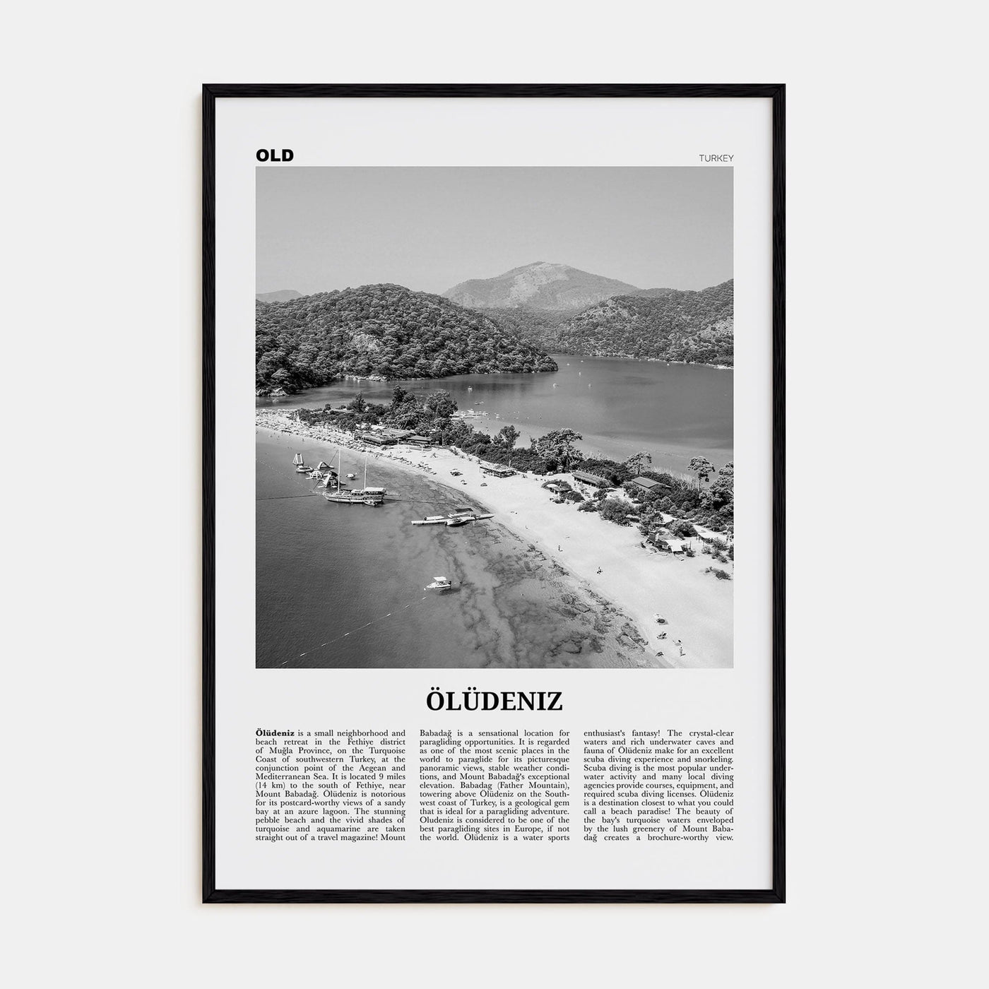 Ölüdeniz Poster Black Wood / 8x12 in Nbourhood Travel B&W Poster