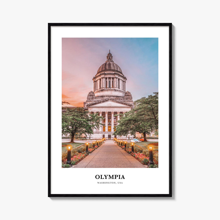 Olympia colorful classic poster of Washington, USA – vertical wall art, unframed print shown in interior mockup