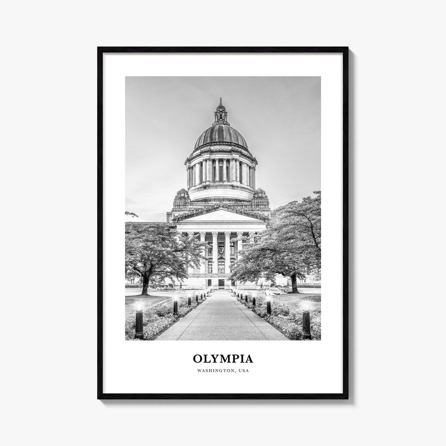 Olympia no. 1 black & white classic poster of Washington, USA – vertical wall art, unframed print shown in interior mockup