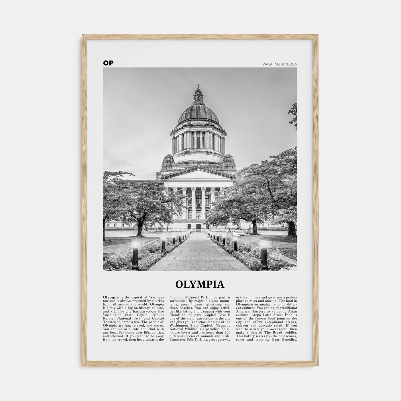 Olympia No 1 Poster Natural Wood / 8x12 in Nbourhood Travel B&W Poster