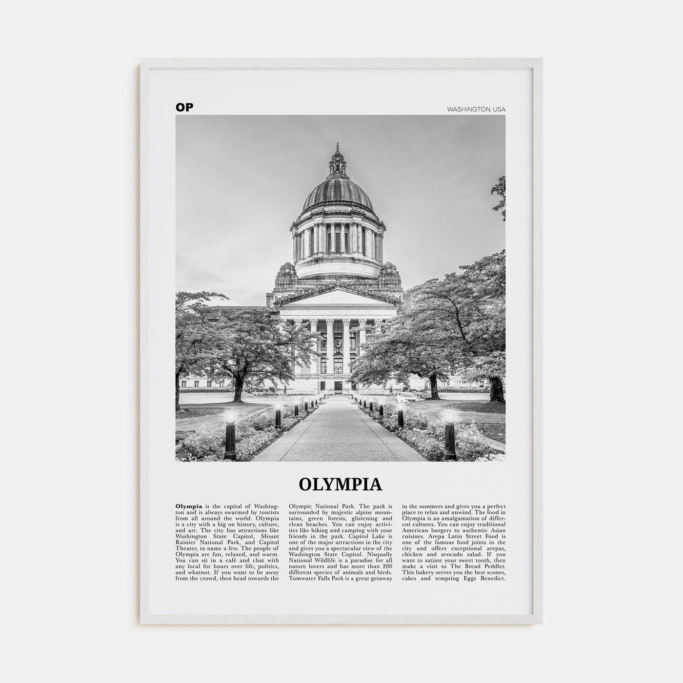 Olympia No 1 Poster White Wood / 8x12 in Nbourhood Travel B&W Poster