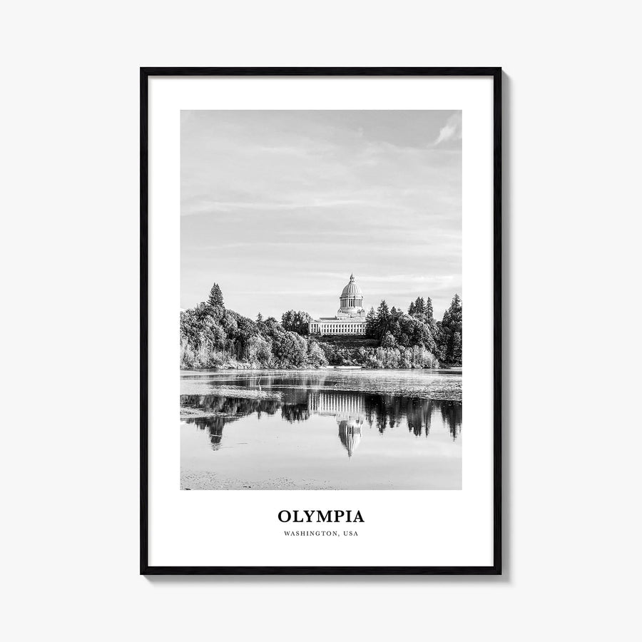 Olympia no. 2 black & white classic poster of Washington, USA – vertical wall art, unframed print shown in interior mockup