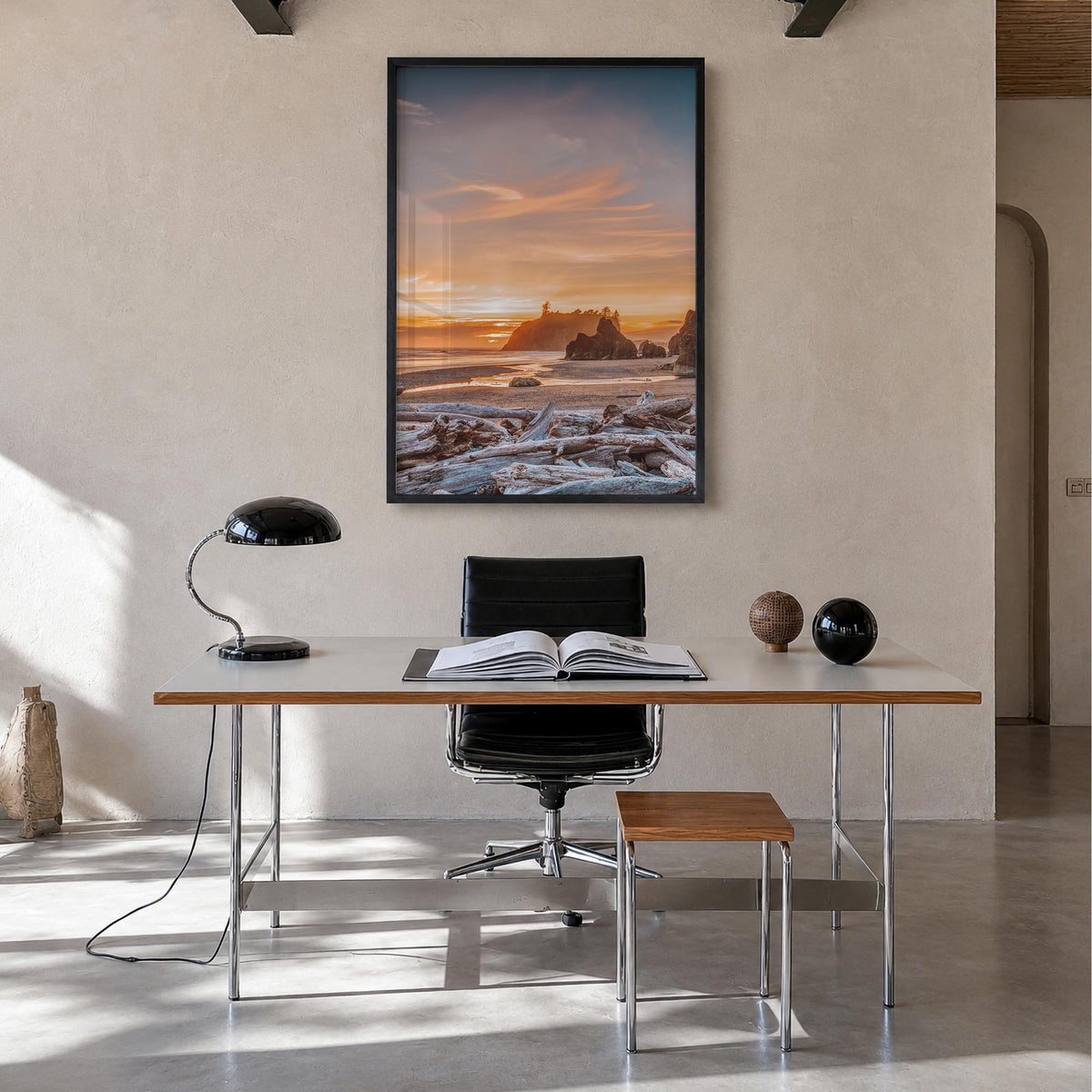 Olympic National Park colorful photo poster of Washington, USA – vertical wall art in black wood frame, hanging on wall
