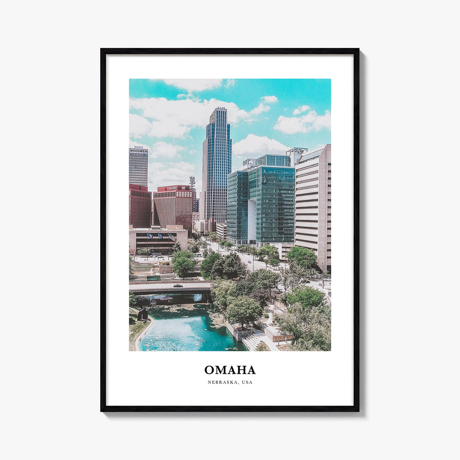 Omaha colorful classic poster of Nebraska, USA – vertical wall art, unframed print shown in interior mockup
