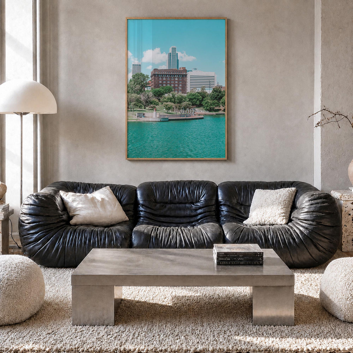 Omaha colorful photo poster of Nebraska, USA – vertical wall art in natural wood frame, hanging on wall