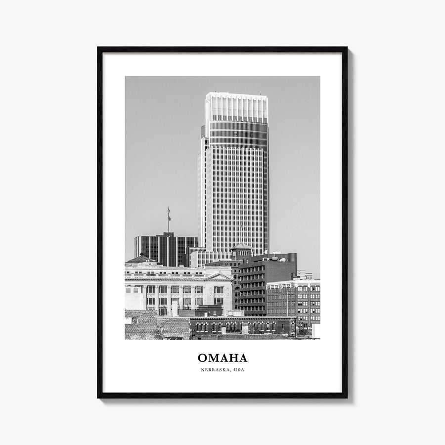 Omaha no. 1 black & white classic poster of Nebraska, USA – vertical wall art, unframed print shown in interior mockup