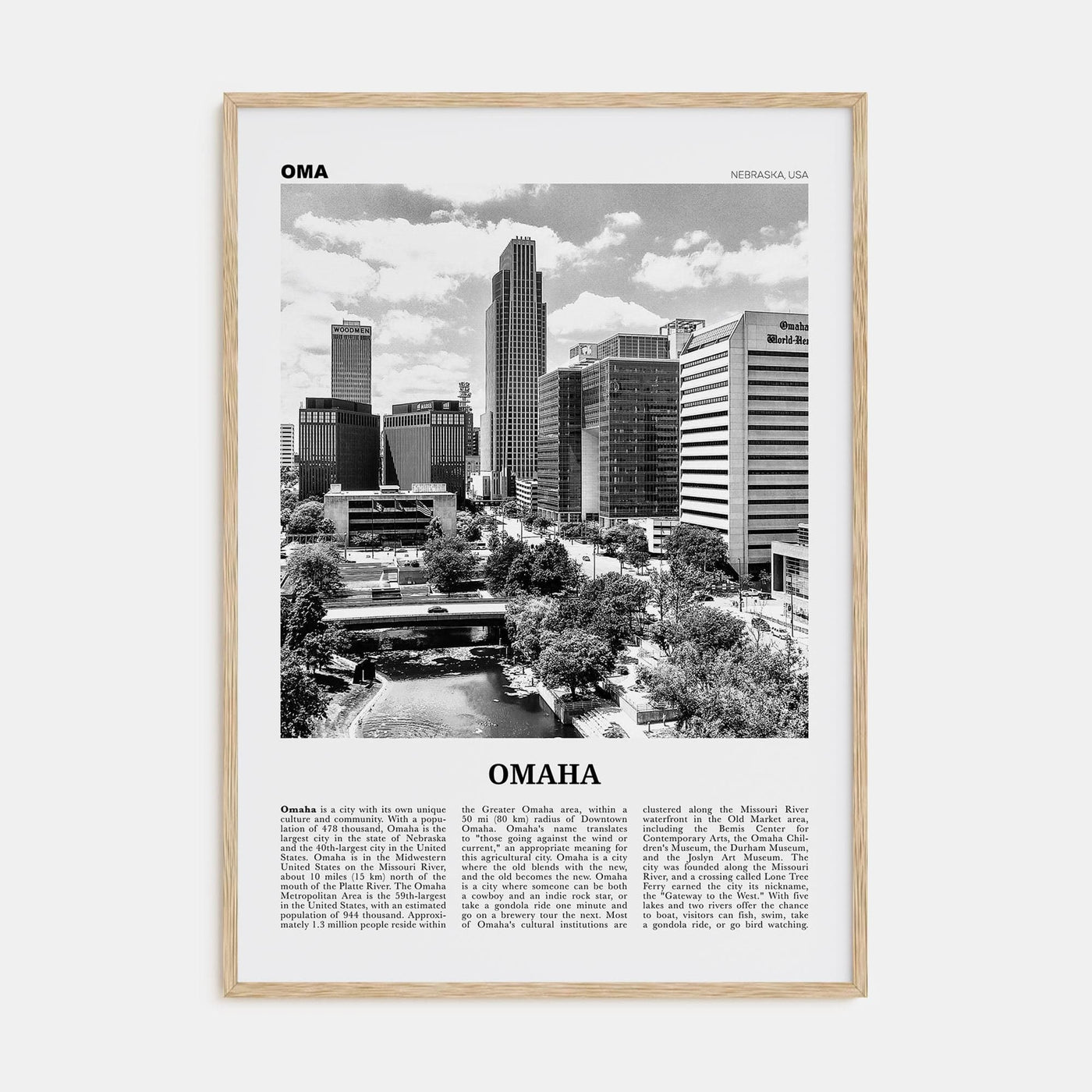 Omaha No 1 Poster Natural Wood / 8x12 in Nbourhood Travel B&W Poster