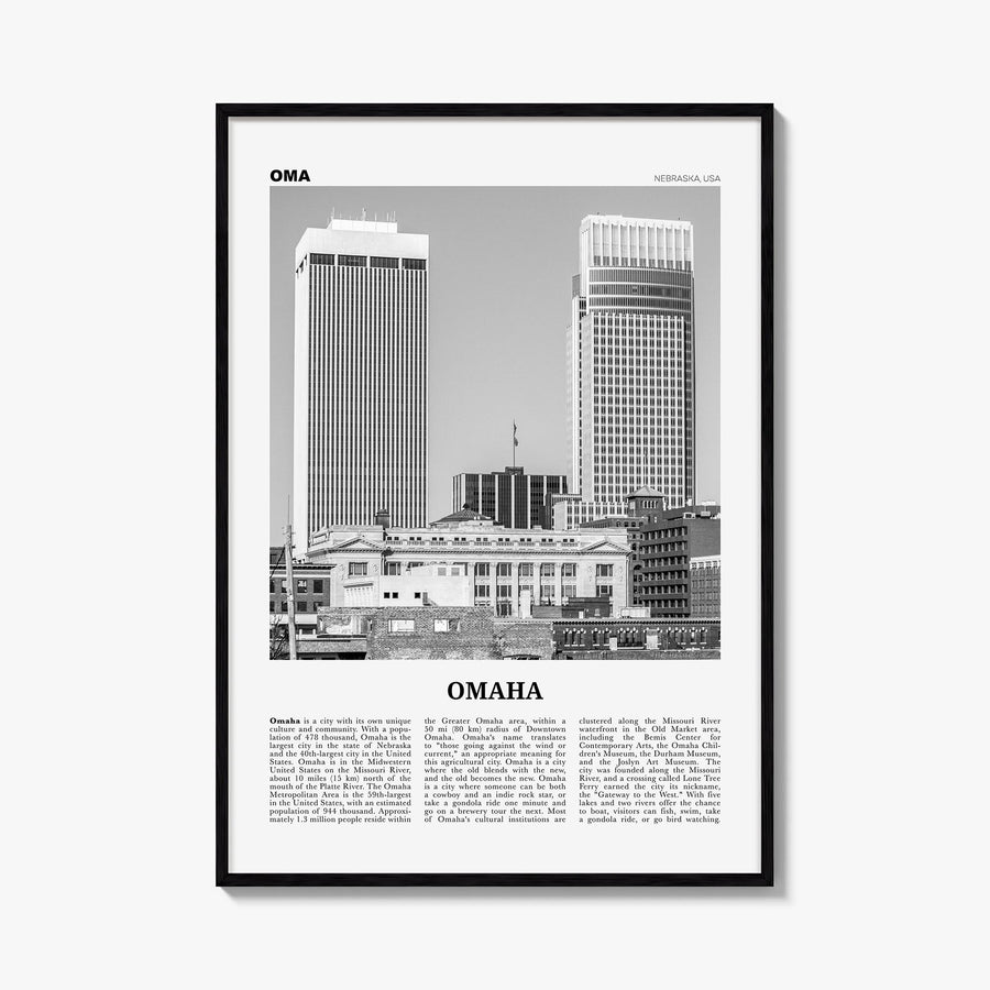 Omaha no. 2 black & white newspaper poster of Nebraska, USA – vertical wall art, unframed print shown in interior mockup