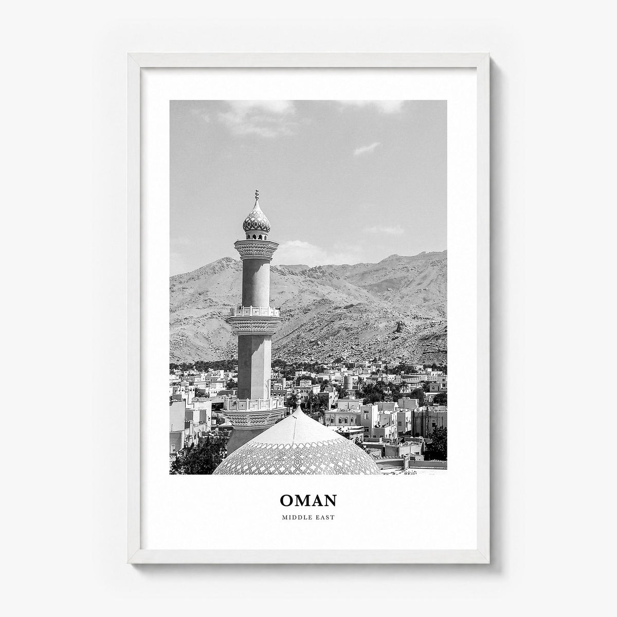 Oman Classic Poster in a white wood frame