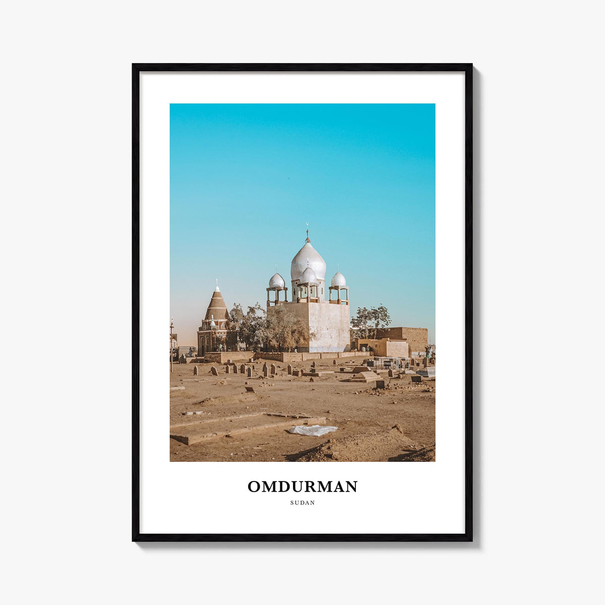 Omdurman colorful classic poster of Sudan – vertical wall art, unframed print shown in interior mockup