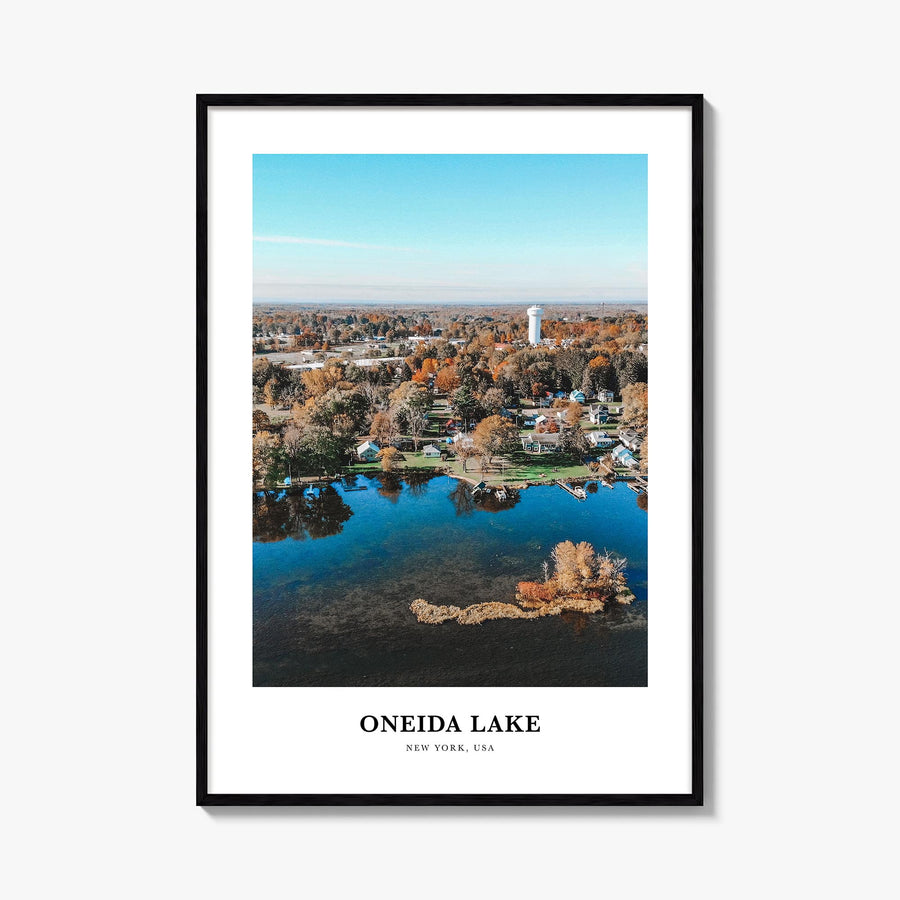 Oneida Lake colorful classic poster of New York, USA – vertical wall art, unframed print shown in interior mockup