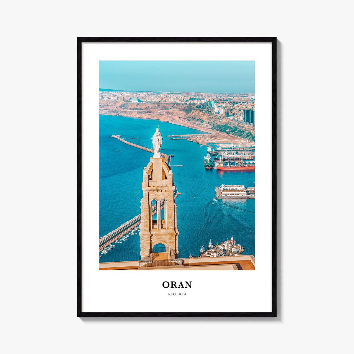 Oran colorful classic poster of Algeria – vertical wall art, unframed print shown in interior mockup
