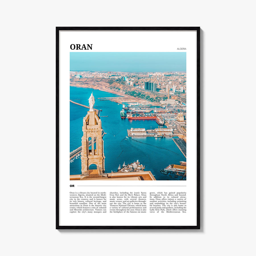 Oran colorful travel poster of Algeria – vertical wall art, unframed print shown in interior mockup