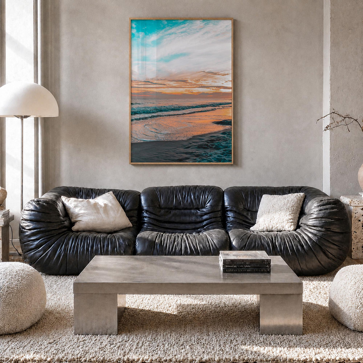Orange Beach colorful photo poster of Alabama, USA – vertical wall art in natural wood frame, hanging on wall
