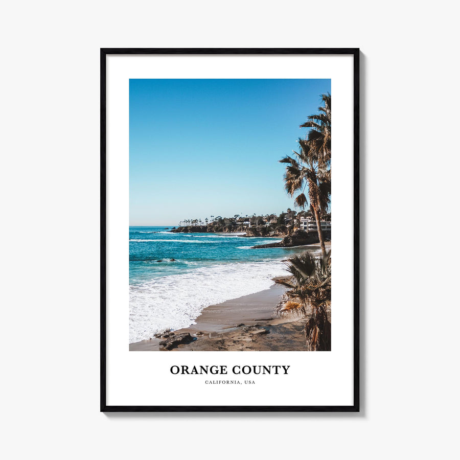 Orange County colorful classic poster of California, USA – vertical wall art, unframed print shown in interior mockup
