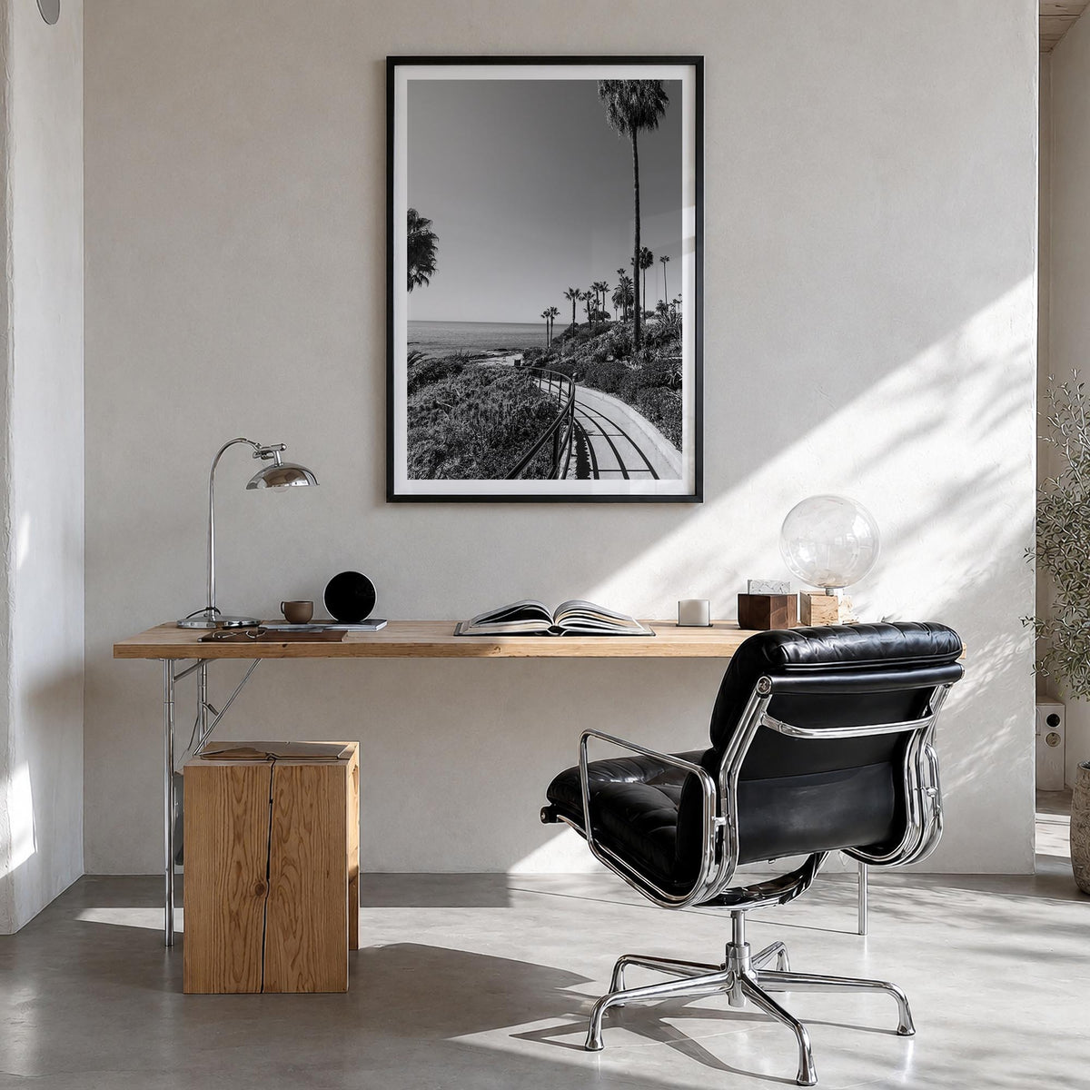 Orange County no. 1 black & white photo poster of California, USA – vertical wall art in black wood frame with white border, 