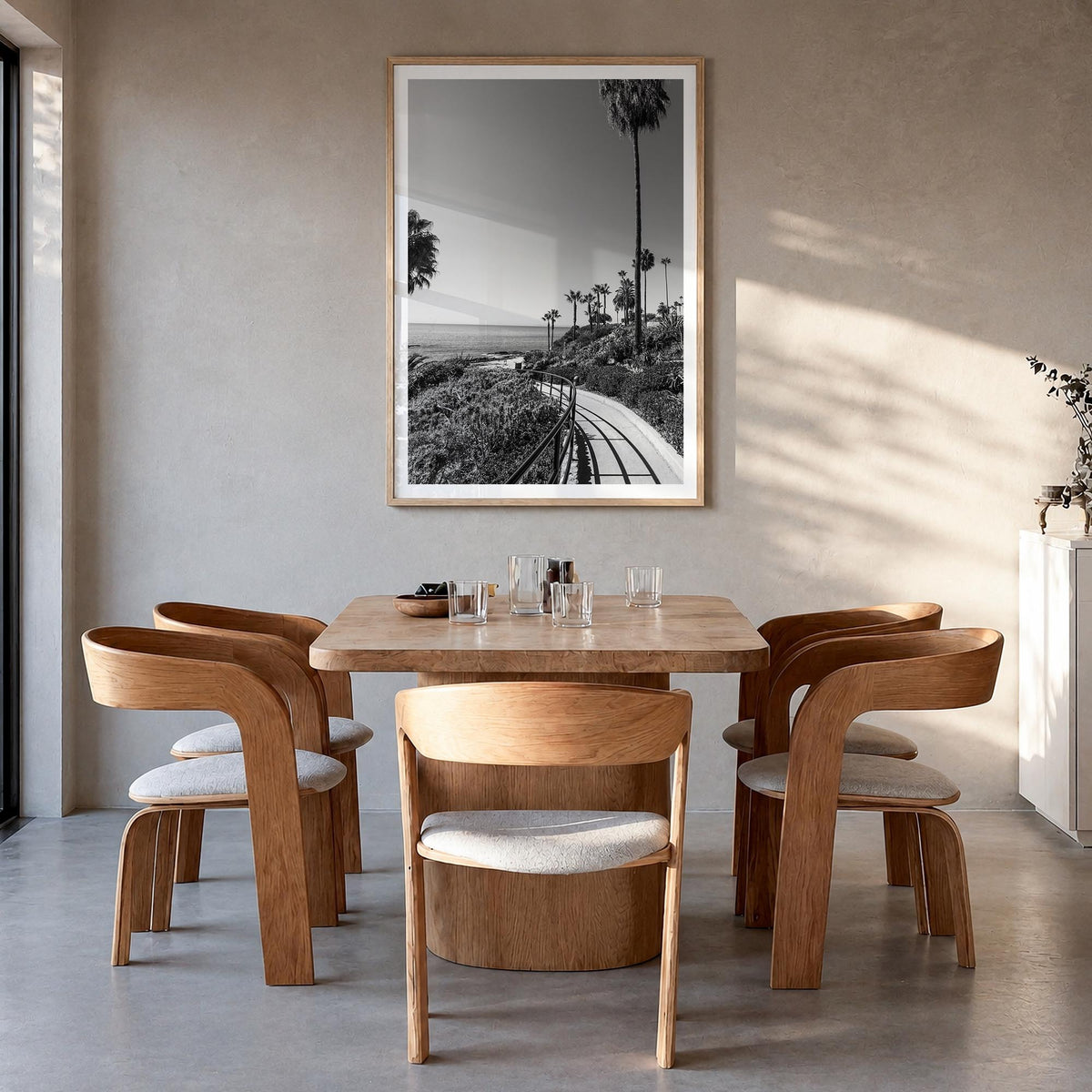 Orange County no. 1 black & white photo poster of California, USA – vertical wall art in natural wood frame with white border