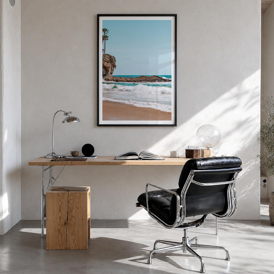Orange County no. 1 colorful photo poster of California, USA – vertical wall art in black wood frame with white border, hangi