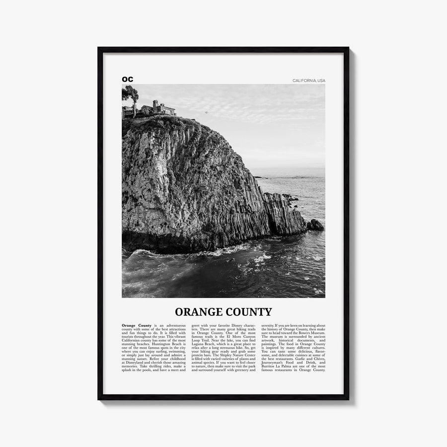 Orange County no. 2 black & white newspaper poster of California, USA – vertical wall art, unframed print shown in interior m