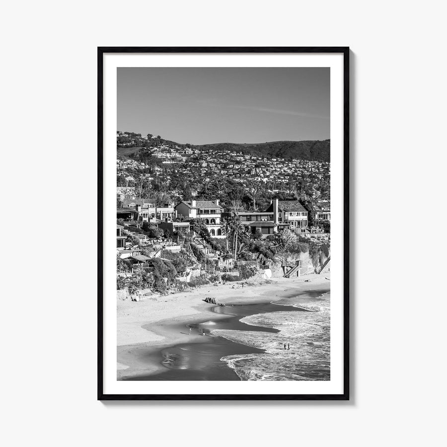 Orange County no. 2 black & white photo poster of California, USA – vertical wall art, unframed print shown in interior mocku