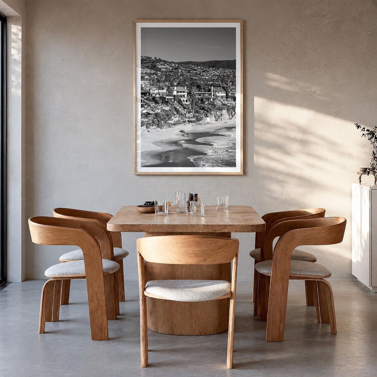 Orange County no. 2 black & white photo poster of California, USA – vertical wall art in natural wood frame with white border