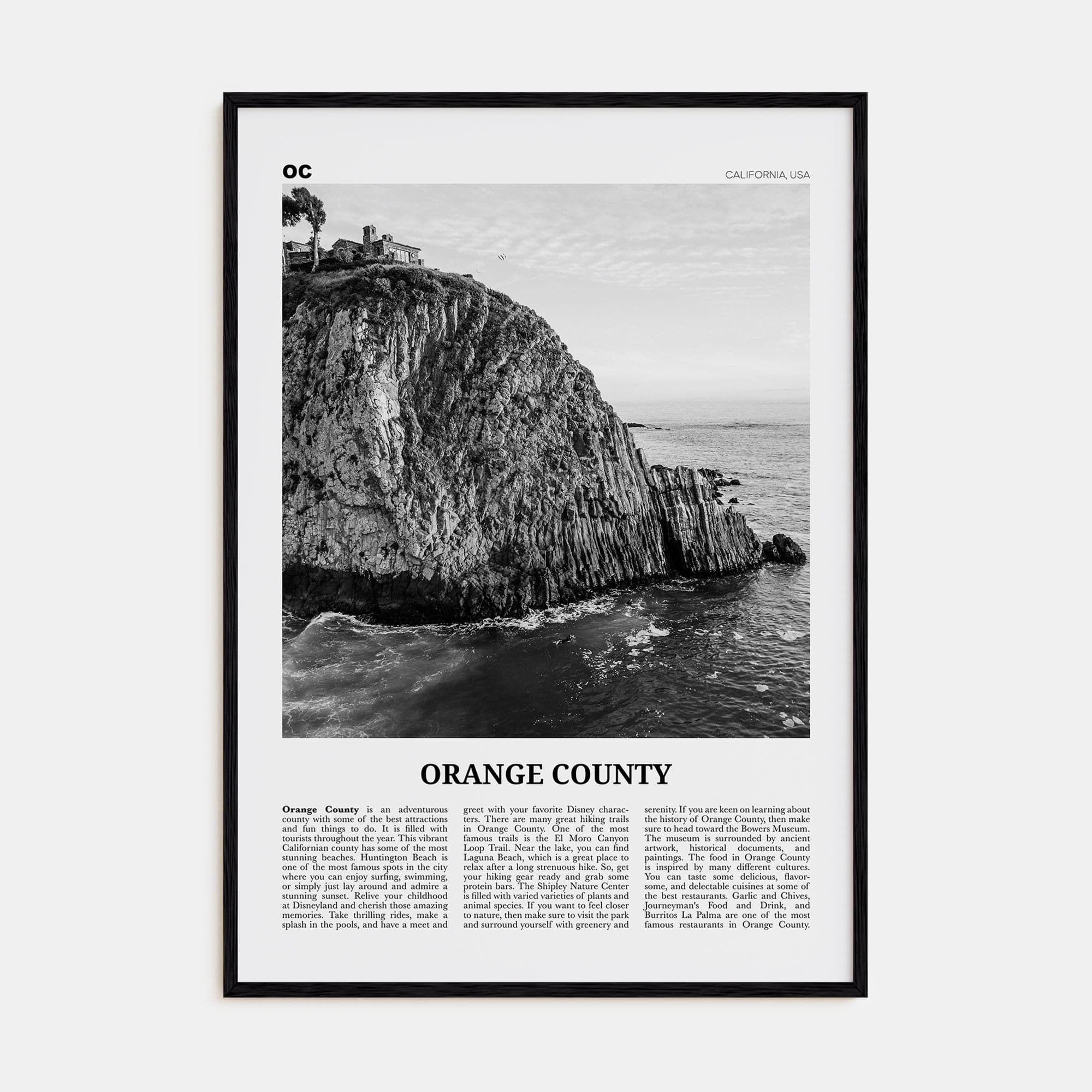 Orange County No 2 Poster Black Wood / 8x12 in Nbourhood Travel B&W Poster