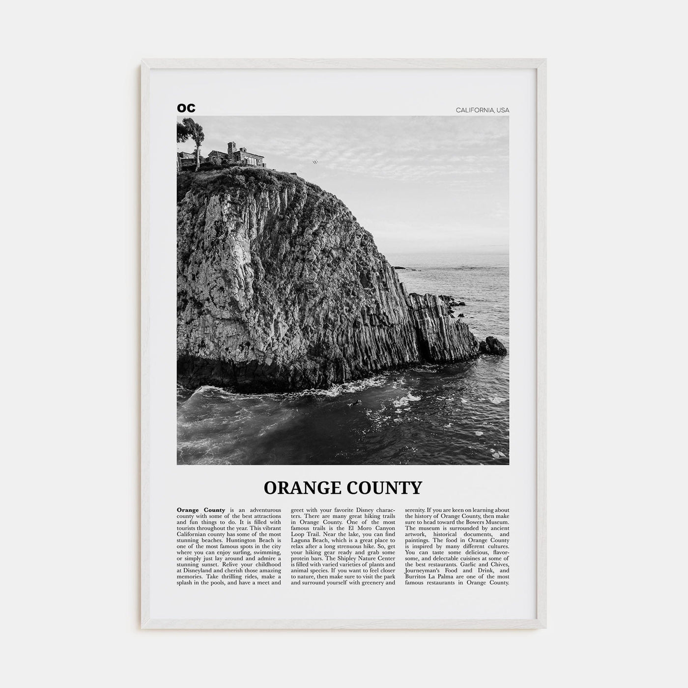 Orange County No 2 Poster White Wood / 8x12 in Nbourhood Travel B&W Poster