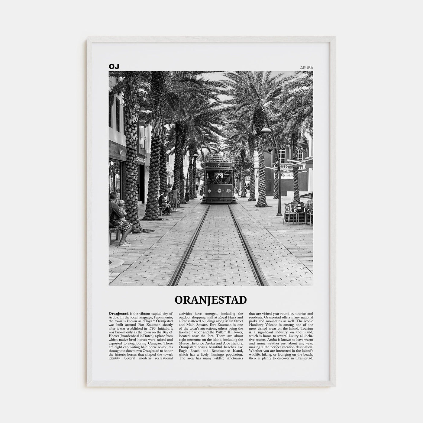 Oranjestad Poster White Wood / 8x12 in Nbourhood Travel B&W Poster