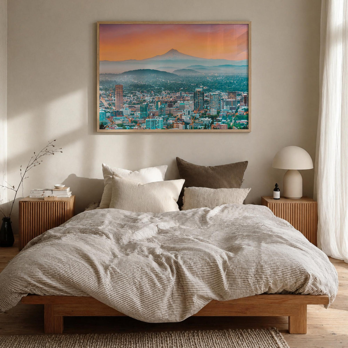 Oregon colorful photo poster of United States – horizontal wall art in natural wood frame, hanging on wall