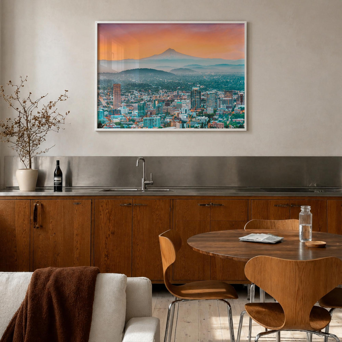 Oregon colorful photo poster of United States – horizontal wall art in white wood frame, hanging on wall