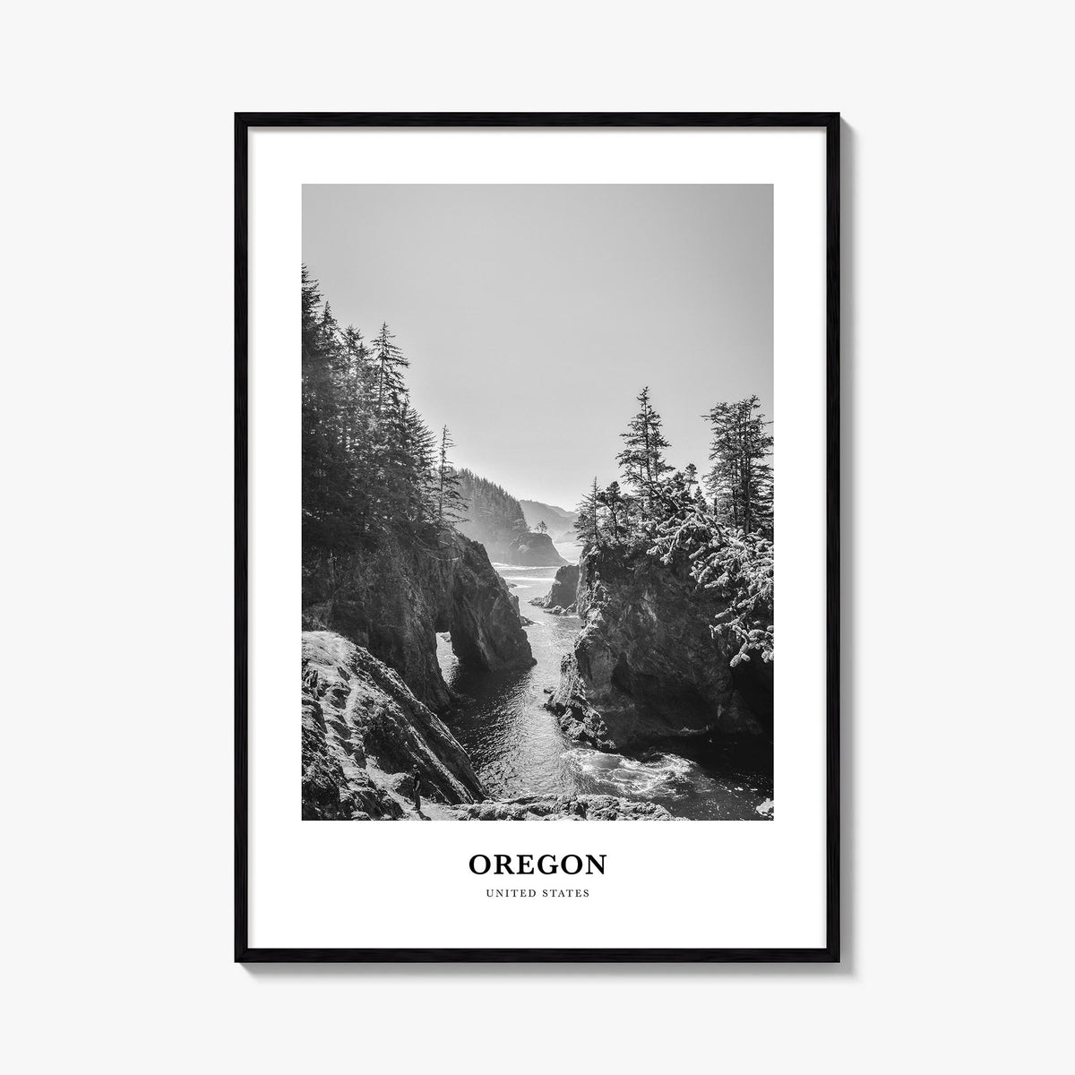 Oregon no. 1 black & white classic poster of United States – vertical wall art, unframed print shown in interior mockup