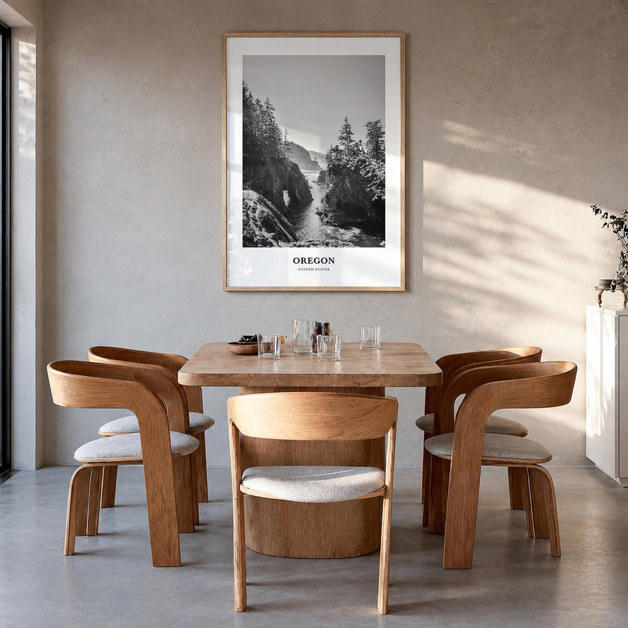 Oregon no. 1 black & white classic poster of United States – vertical wall art in natural wood frame, hanging on wall