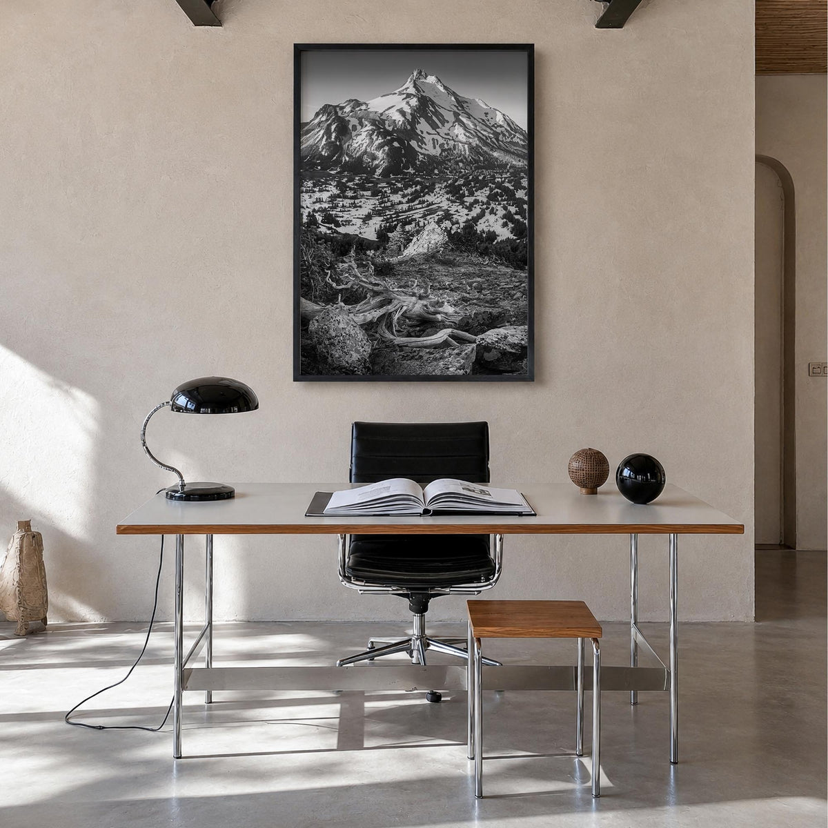 Oregon no. 1 black & white photo poster of United States – vertical wall art in black wood frame, hanging on wall