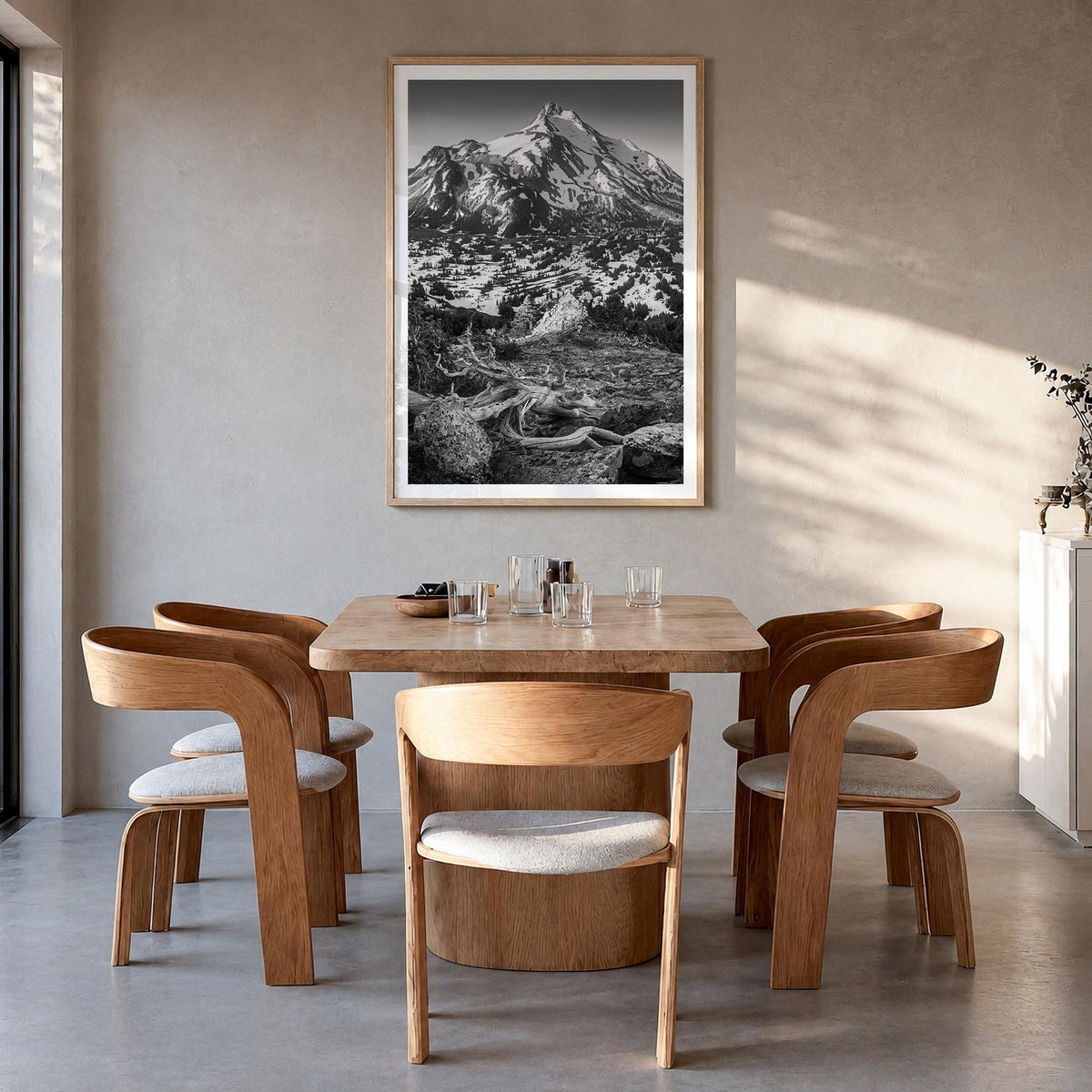 Oregon no. 1 black & white photo poster of United States – vertical wall art in natural wood frame with white border, hanging