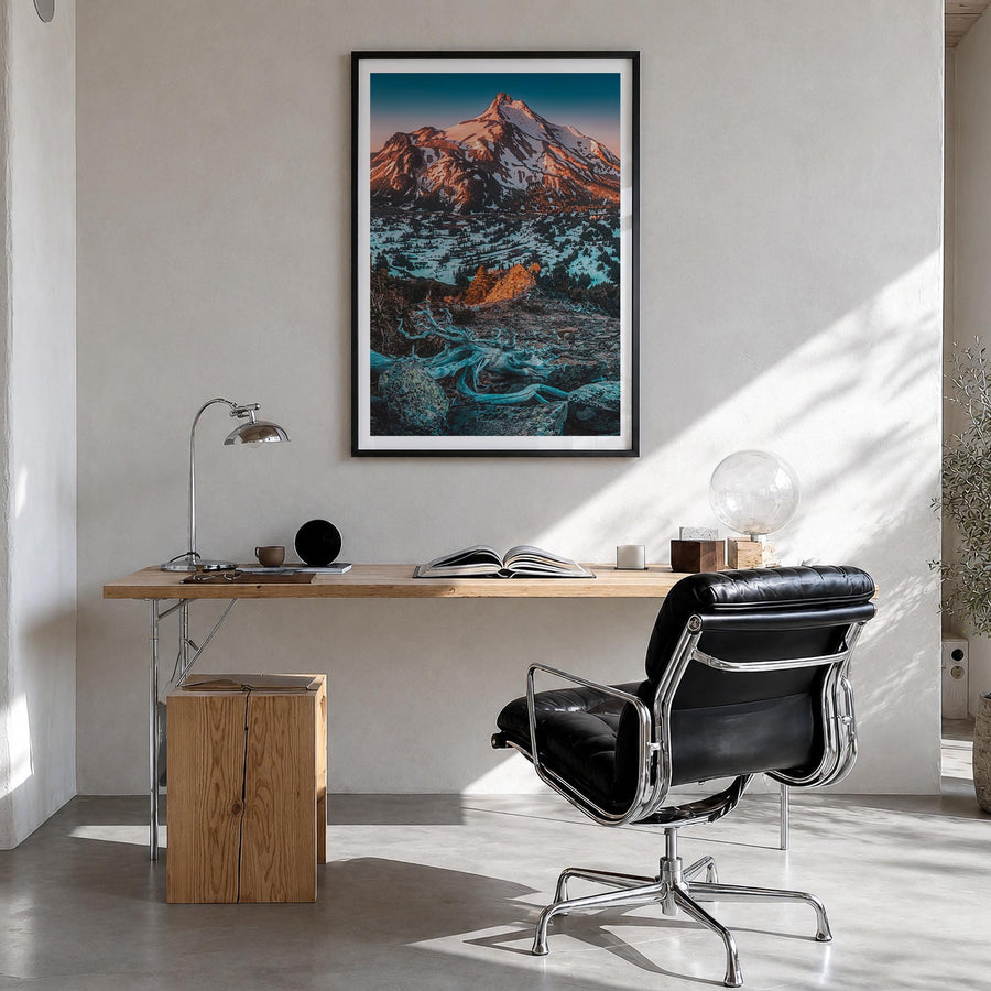 Oregon no. 1 colorful photo poster of United States – vertical wall art in black wood frame with white border, hanging on wal