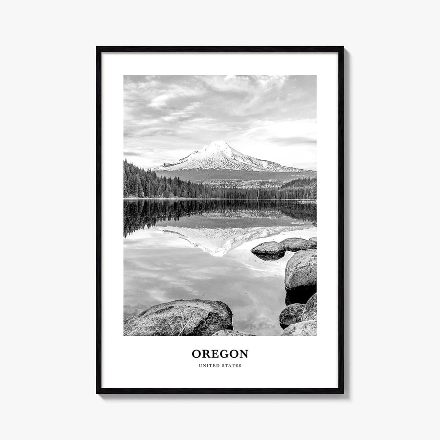 Oregon no. 2 black & white classic poster of United States – vertical wall art, unframed print shown in interior mockup