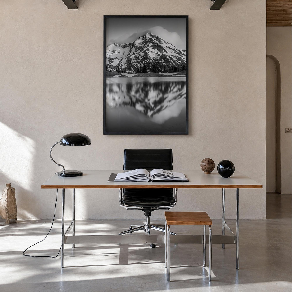 Oregon no. 2 black & white photo poster of United States – vertical wall art in black wood frame, hanging on wall