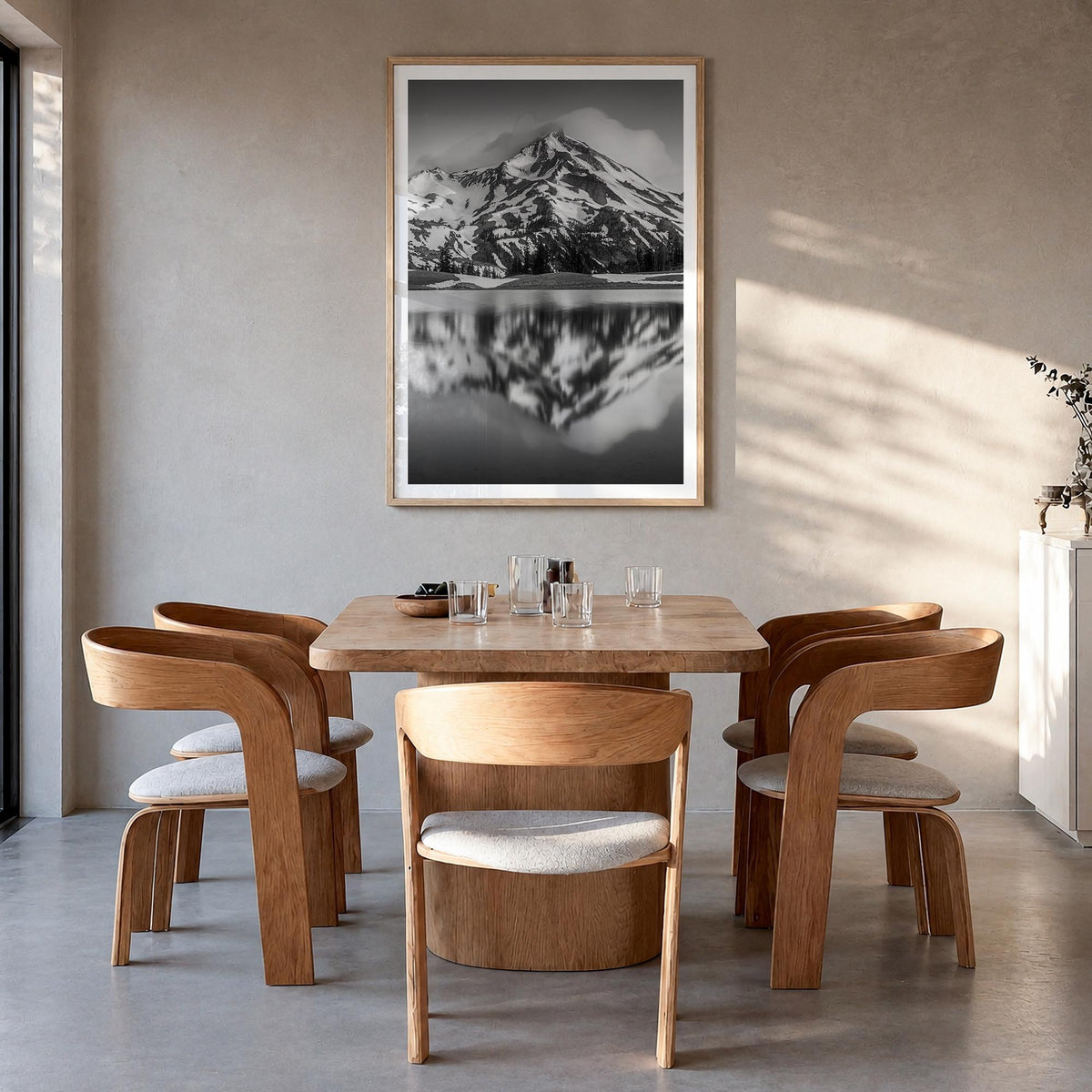 Oregon no. 2 black & white photo poster of United States – vertical wall art in natural wood frame with white border, hanging