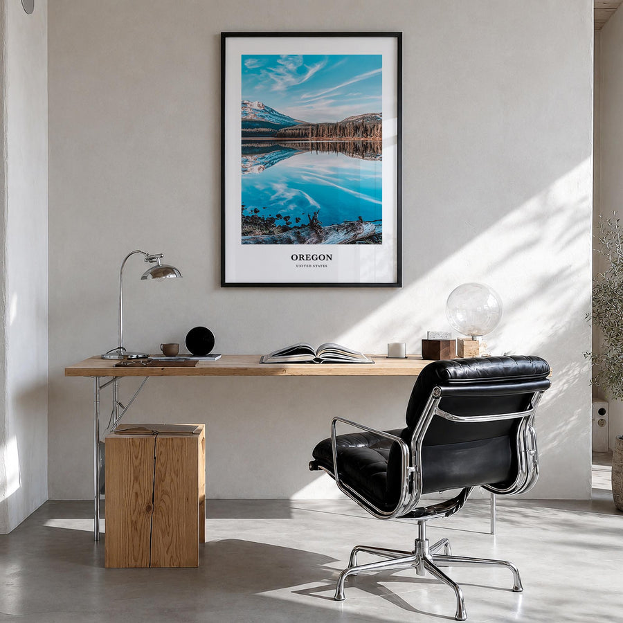 Oregon no. 2 colorful classic poster of United States – vertical wall art in black wood frame, hanging on wall