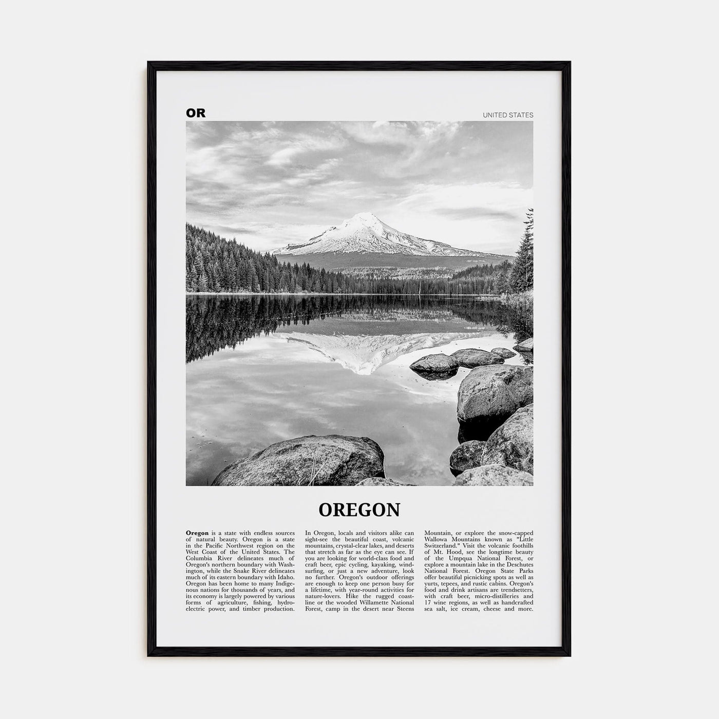 Oregon No 2 Poster Black Wood / 8x12 in Nbourhood Travel B&W Poster