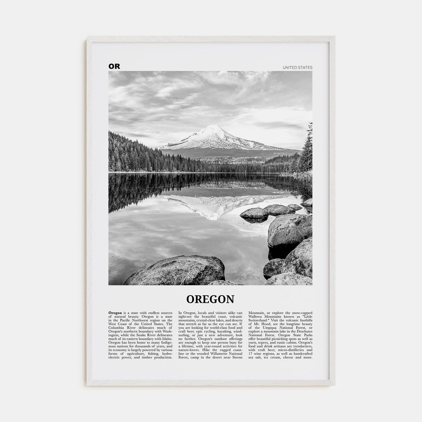 Oregon No 2 Poster White Wood / 8x12 in Nbourhood Travel B&W Poster