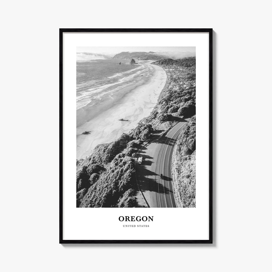 Oregon no. 3 black & white classic poster of United States – vertical wall art, unframed print shown in interior mockup