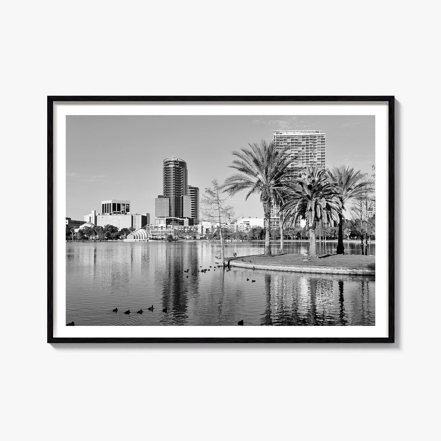 Orlando black & white photo poster of Florida, USA – horizontal wall art, unframed print shown in interior mockup
