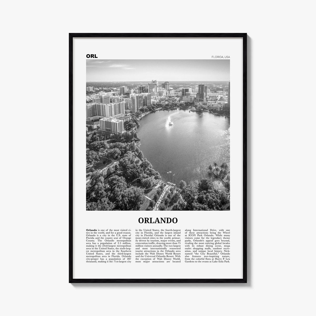 Orlando no. 1 black & white newspaper poster of Florida, USA – vertical wall art, unframed print shown in interior mockup